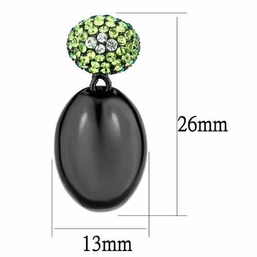 Stainless Steel Dark Gunmetal Peridot Green Crystal Pave Earrings view 2