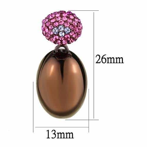 Stainless Steel Coffee Brown IP Pink Crystal Pave Oval Earrings view 2