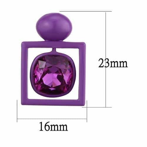 Stainless Steel Purple Enamel Fuchsia Crystal Cushion Earrings view 2
