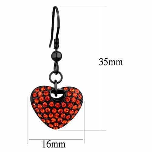 Stainless Steel Black IP Red Orange Crystal Pave Heart Earrings view 2