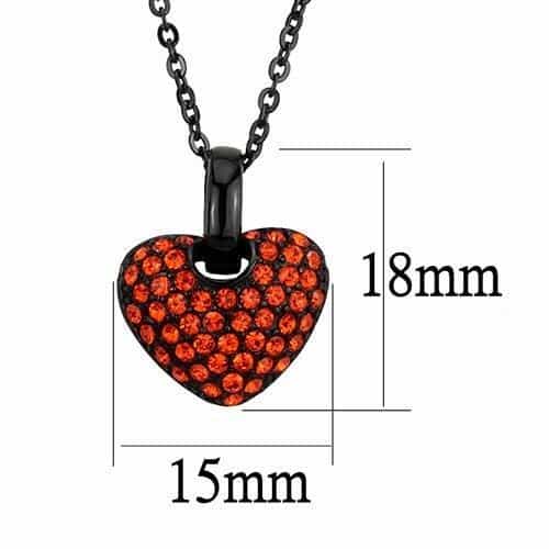 Stainless Steel Black IP Red Orange Crystal Pave Heart Pendant view 2