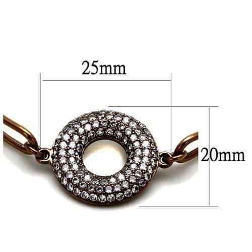 Stainless Steel Coffee Brown IP CZ Pave Circle Disc Bracelet view 2
