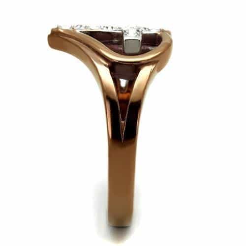 Stainless Steel Coffee Brown IP CZ Cross Heart Open Ring view 8