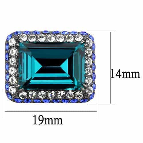 Stainless Steel Blue Zircon Emerald Cut CZ Blue Sapphire Earrings view 2