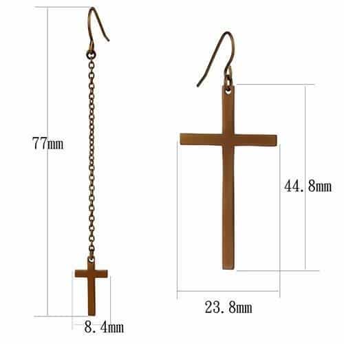 Stainless Steel Coffee Brown IP Polished Cross Chain Earrings view 2