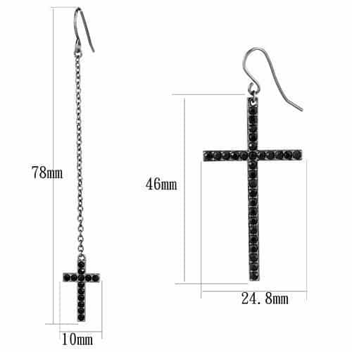 Stainless Steel Dark Gunmetal Black CZ Pave Cross Hook Earrings view 2
