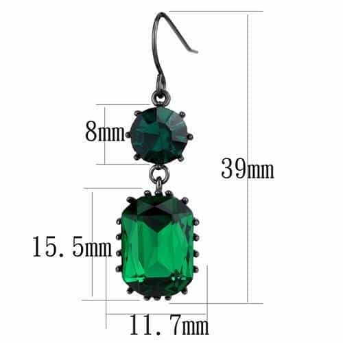 Stainless Steel Dark Gunmetal Emerald Green Crystal Earrings view 2