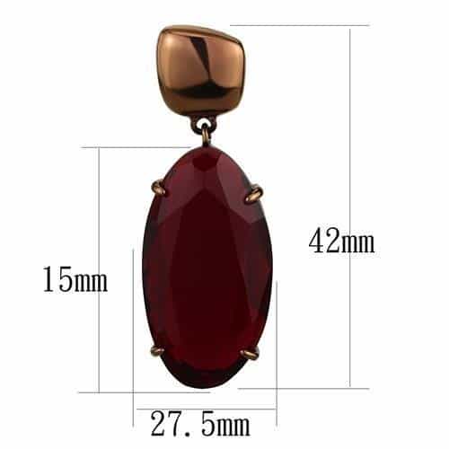 Stainless Steel Coffee Brown IP Red Garnet Crystal Oval Earrings view 2