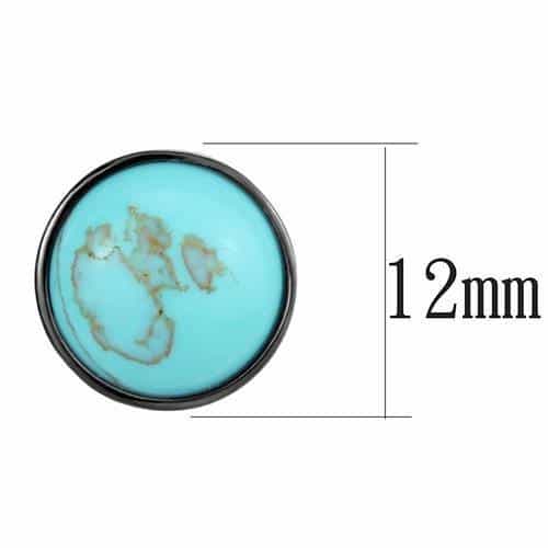 Stainless Steel Dark Gunmetal Turquoise Cabochon Round Earrings view 2