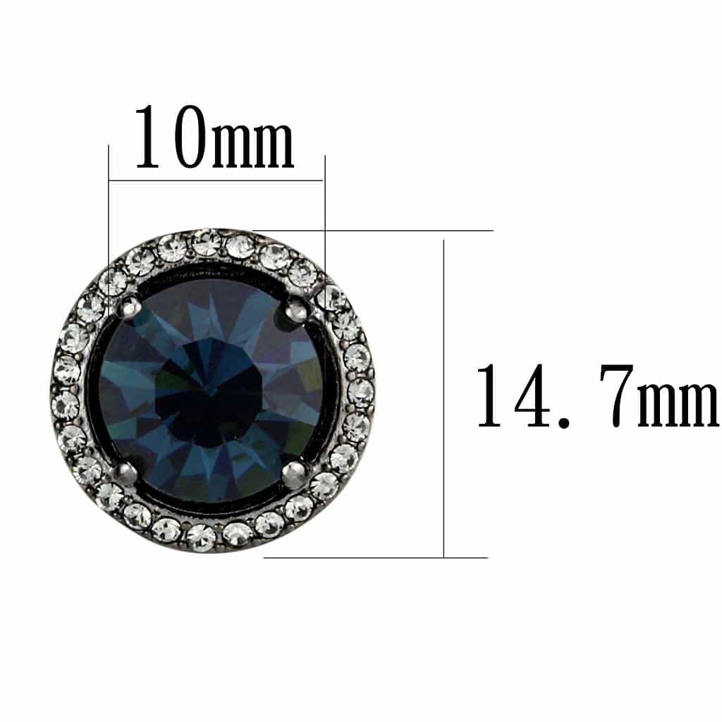 Stainless Steel Dark Gunmetal Montana Blue Crystal Round Earrings view 2