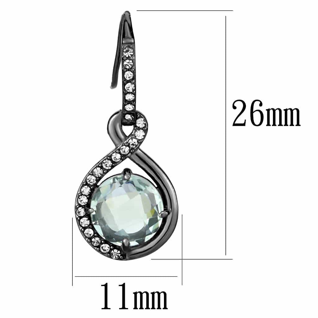 Stainless Steel Dark Gunmetal Prasiolite Green Crystal Earrings view 2