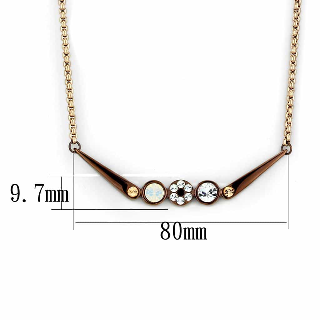 Stainless Steel Rose Gold IP Multi Crystal Bezel Bar Necklace view 2