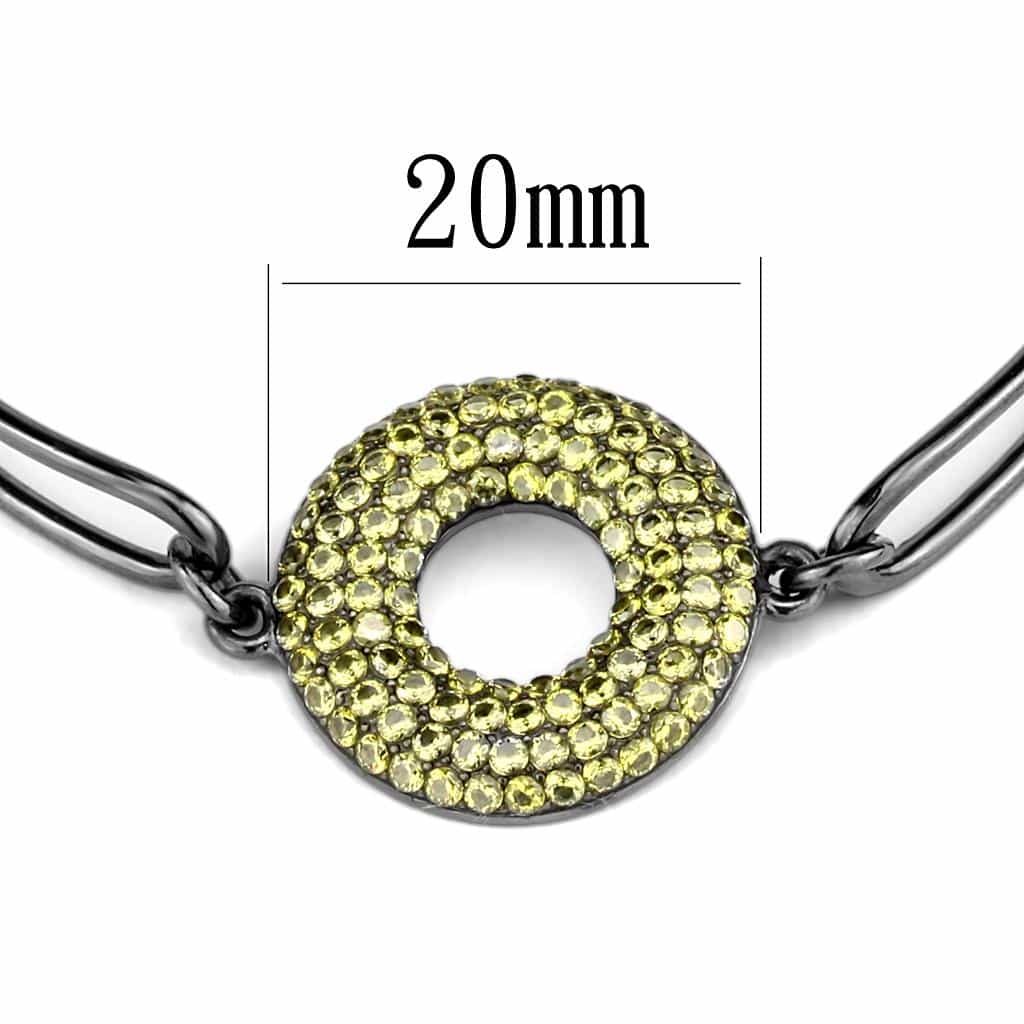 Stainless Steel Dark Gunmetal Peridot Green Crystal Pave Bracelet view 2