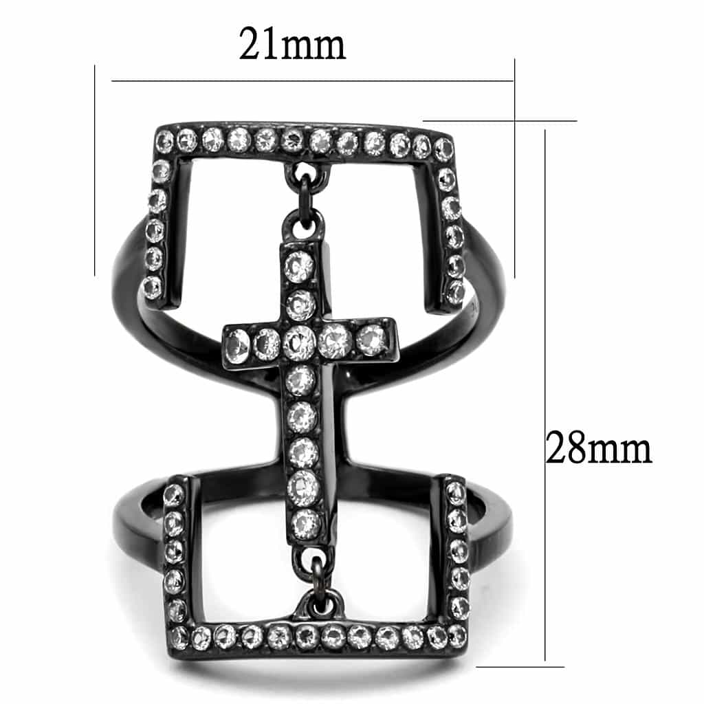 Stainless Steel Black IP CZ Pave Cross Rectangle Open Cuff Ring view 6