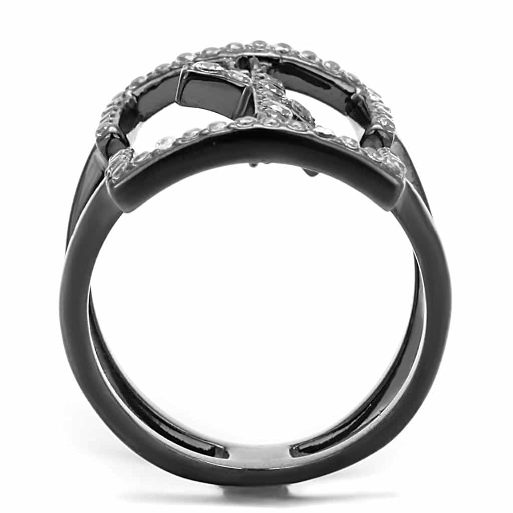 Stainless Steel Black IP CZ Pave Cross Rectangle Open Cuff Ring view 7