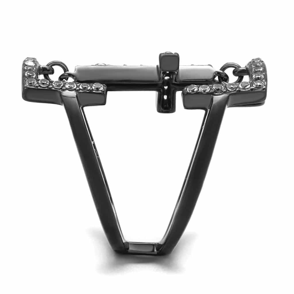 Stainless Steel Black IP CZ Pave Cross Rectangle Open Cuff Ring view 4