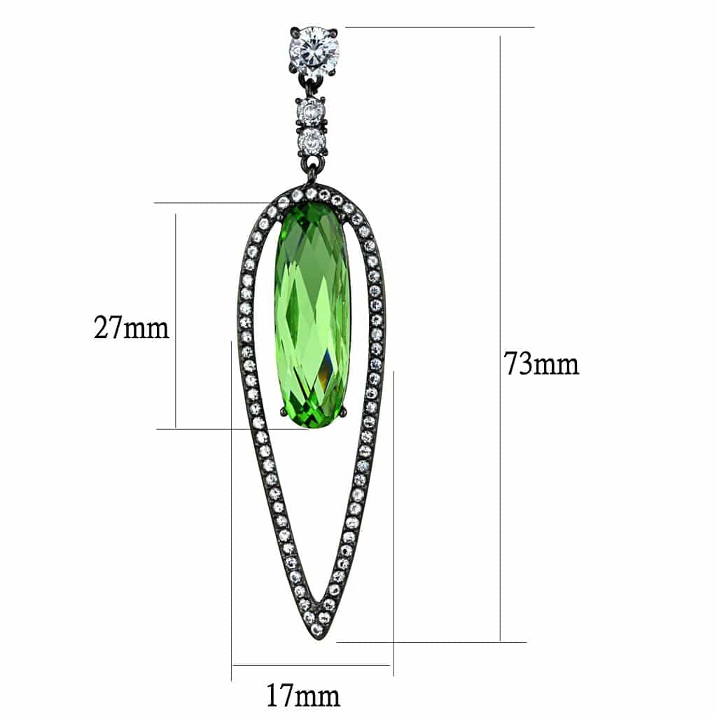 Stainless Steel Dark Gunmetal Peridot Green Crystal Earrings view 2
