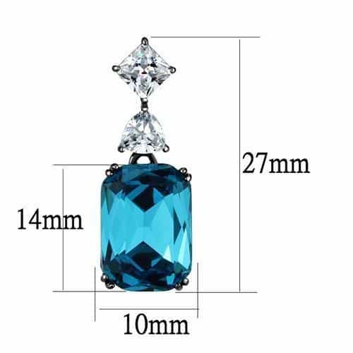 Stainless Steel Dark Gunmetal Blue Zircon Crystal CZ Earrings view 2
