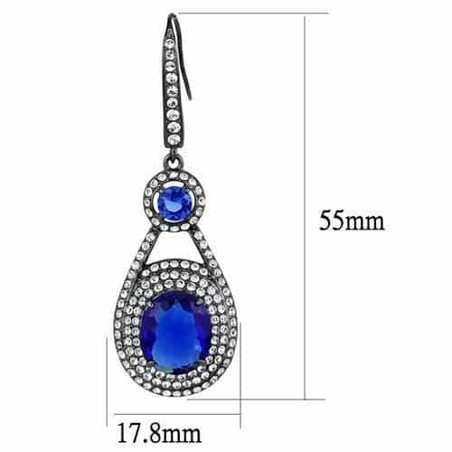 Stainless Steel Blue Sapphire CZ Pear Double Halo Pave Earrings view 2