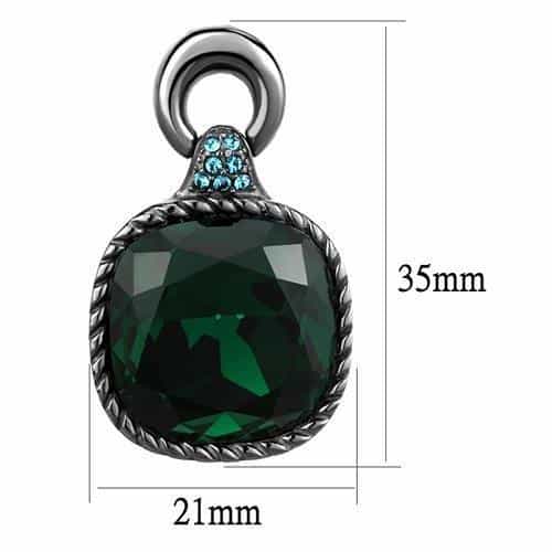 Stainless Steel Antiqued Silver Emerald Green Crystal Earrings view 2