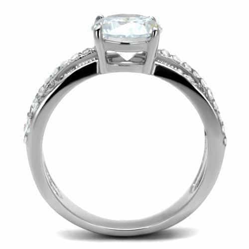 Stainless Steel CZ Round Solitaire Pave Bridal Ring view 7