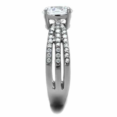 Stainless Steel CZ Round Solitaire Pave Bridal Ring view 8