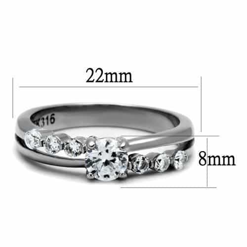Stainless Steel CZ Round Oval Bezel Link Band Ring view 2