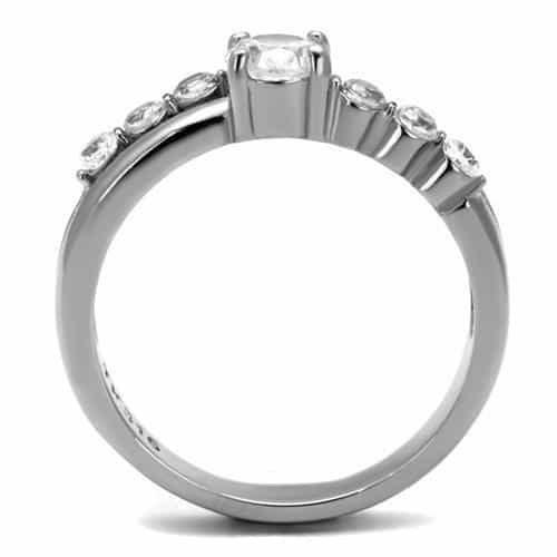 Stainless Steel CZ Round Oval Bezel Link Band Ring view 7