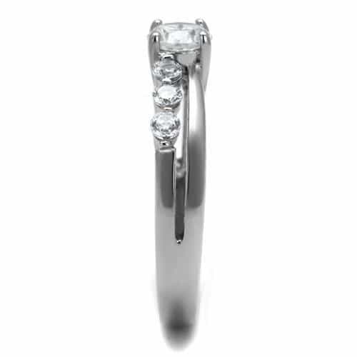 Stainless Steel CZ Round Oval Bezel Link Band Ring view 4