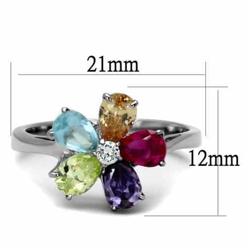 Stainless Steel Multi Color CZ Pear Flower Cluster Ring view 2