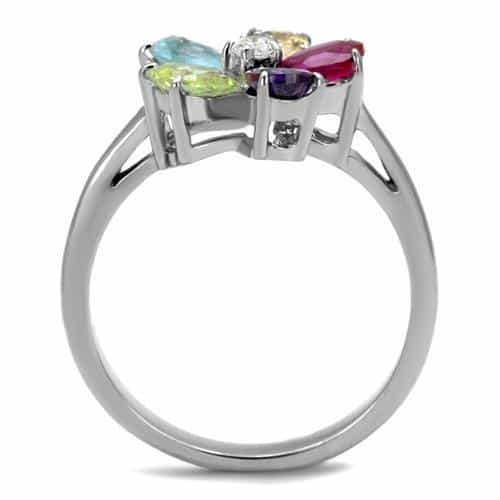Stainless Steel Multi Color CZ Pear Flower Cluster Ring view 7