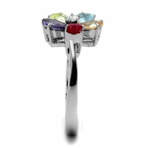Stainless Steel Multi Color CZ Pear Flower Cluster Ring view 8