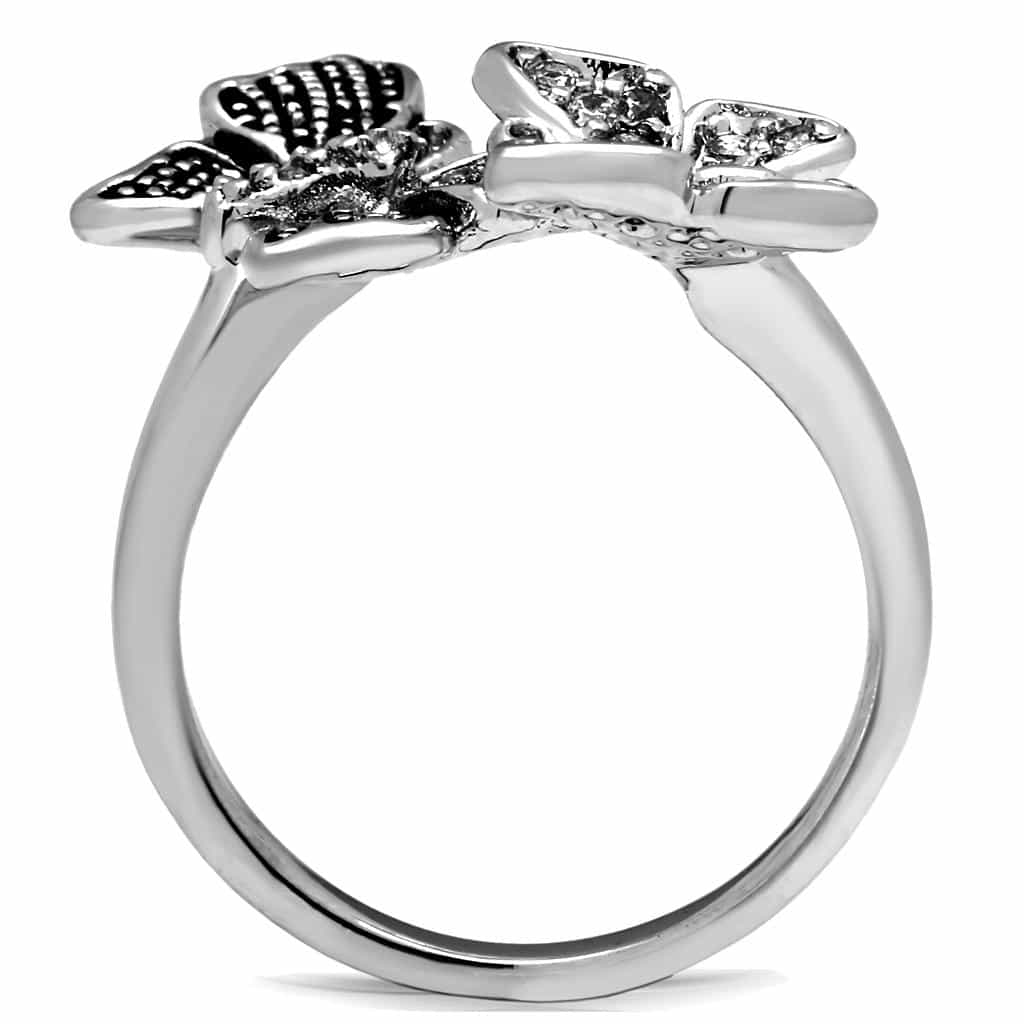 Stainless Steel CZ Pave Double Butterfly Ring view 7