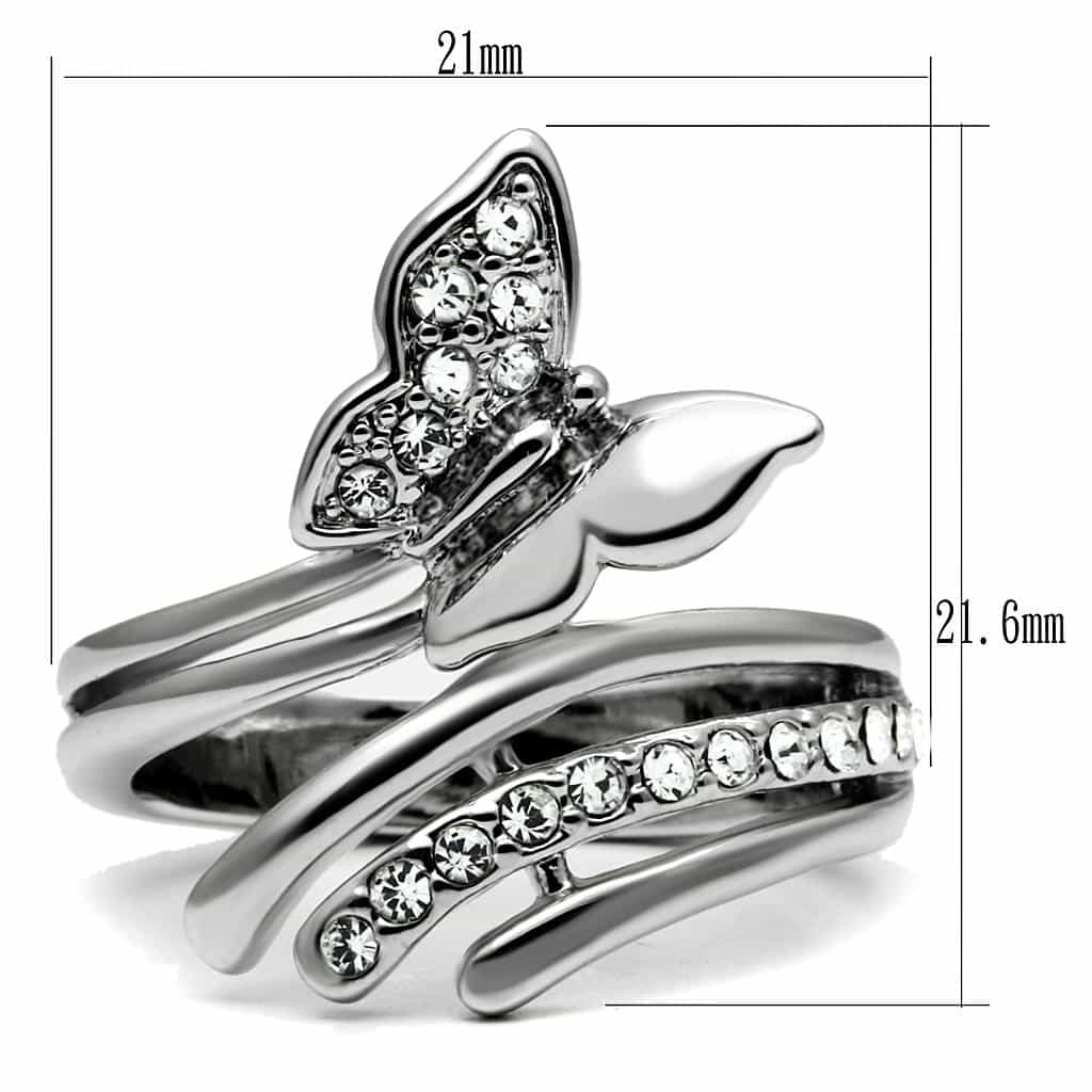 Stainless Steel CZ Pave Butterfly Bypass Wrap Ring view 2