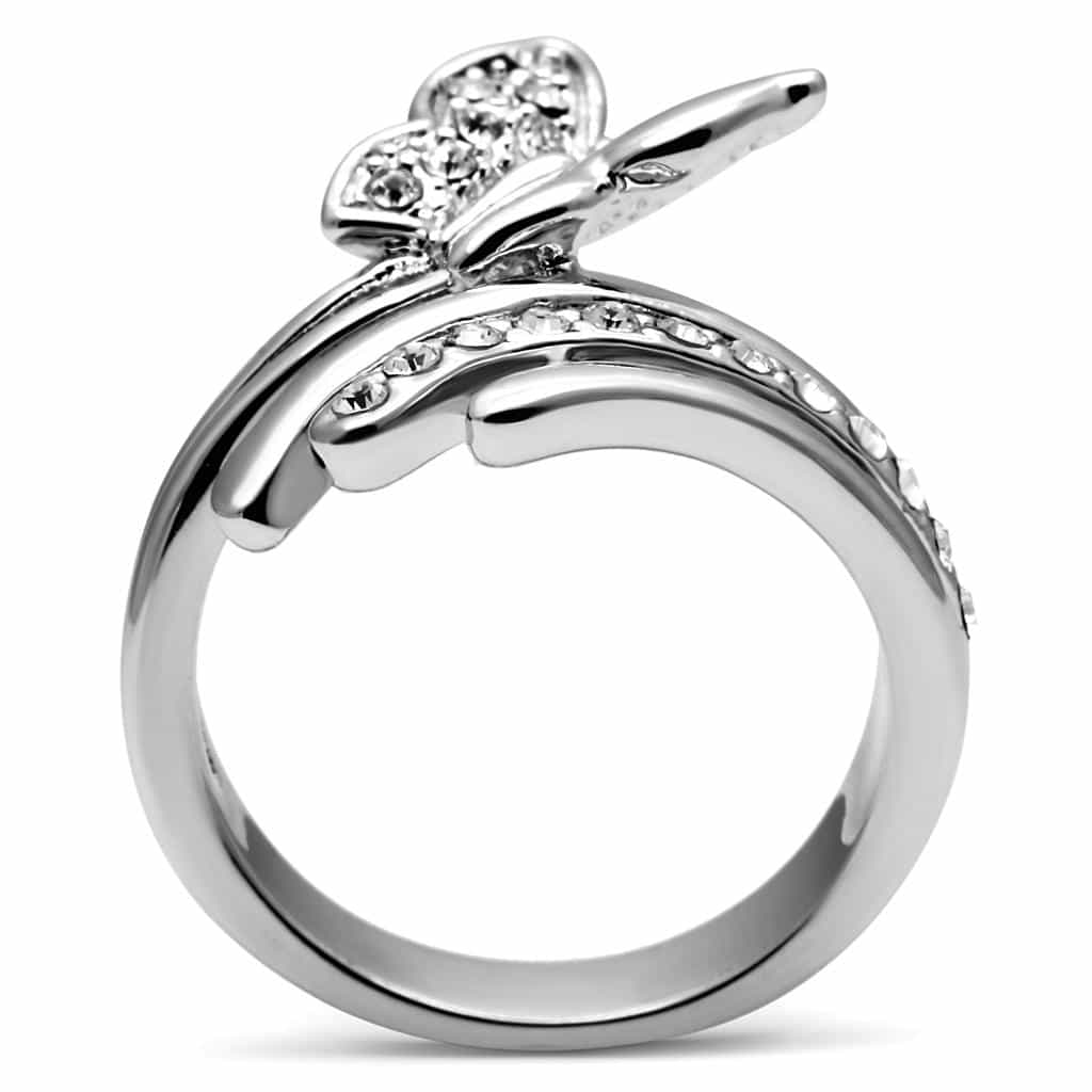 Stainless Steel CZ Pave Butterfly Bypass Wrap Ring view 8