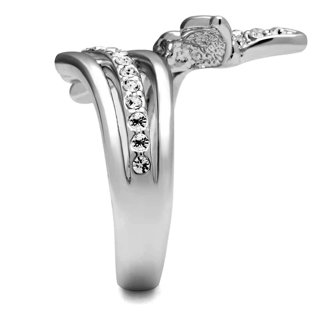 Stainless Steel CZ Pave Butterfly Bypass Wrap Ring view 9