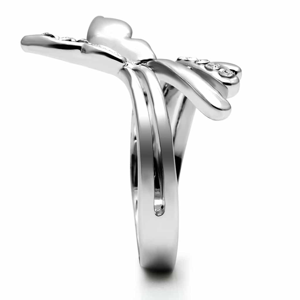 Stainless Steel CZ Pave Butterfly Bypass Wrap Ring view 10