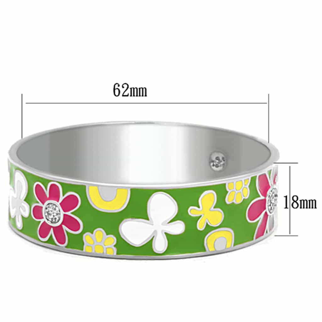Stainless Steel Green Pink Enamel Floral Clover Band Bracelet view 2
