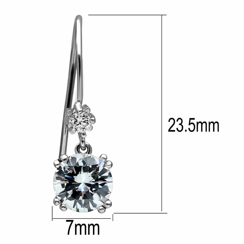 Stainless Steel CZ Round Solitaire Hook Drop Earrings view 2
