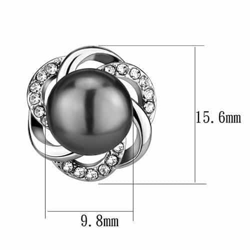Stainless Steel Gray Pearl CZ Pave Knot Swirl Stud Earrings view 2