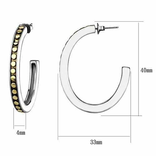 Stainless Steel Two Tone Gold Dot Accent C Hoop Earrings view 2