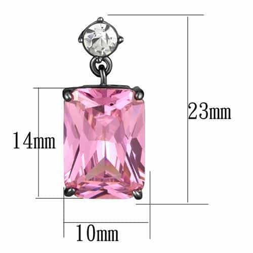 Stainless Steel Dark Gunmetal Pink CZ Emerald Cut CZ Earrings view 2