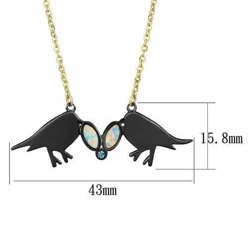 Stainless Steel Gold IP Black Kissing Birds Opal Crystal Necklace view 2
