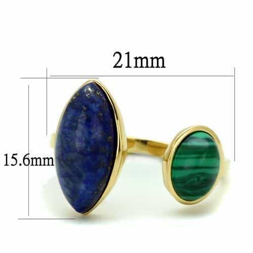Stainless Steel Gold IP Lapis Blue Malachite Marquise Open Ring view 7