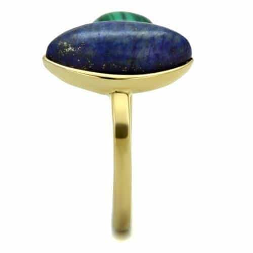 Stainless Steel Gold IP Lapis Blue Malachite Marquise Open Ring view 10
