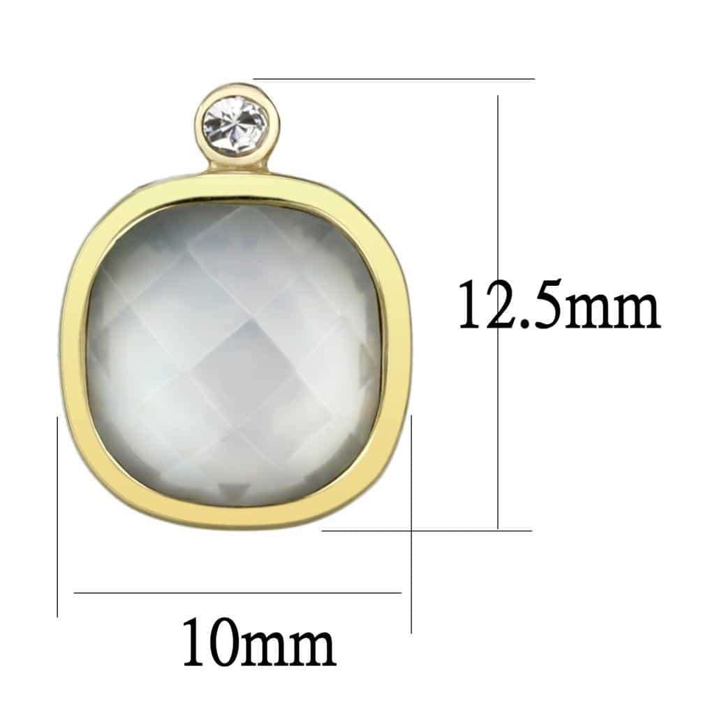 Stainless Steel Gold IP White Crystal Faceted Cushion CZ Earrings view 2