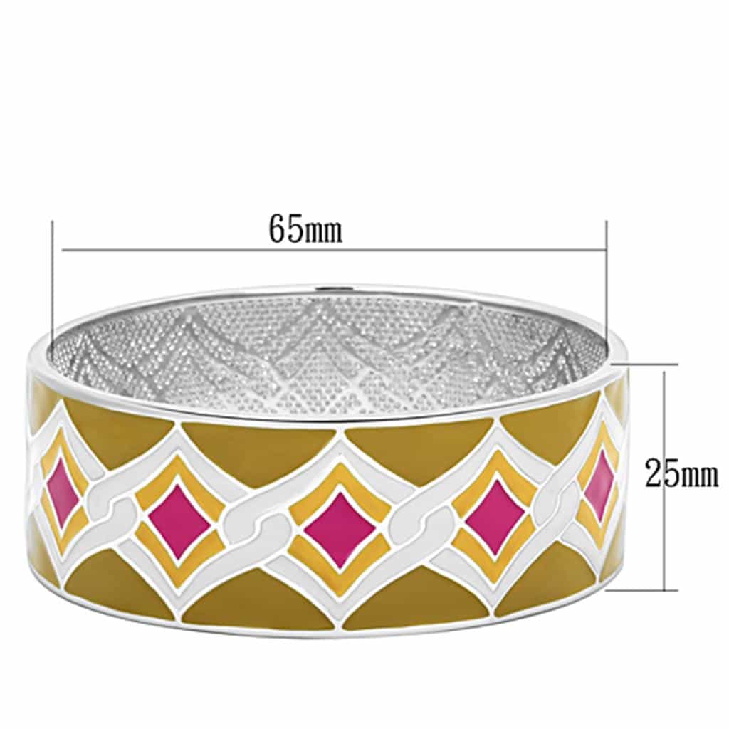 Stainless Steel Gold White Pink Enamel Diamond Pattern Bracelet view 2