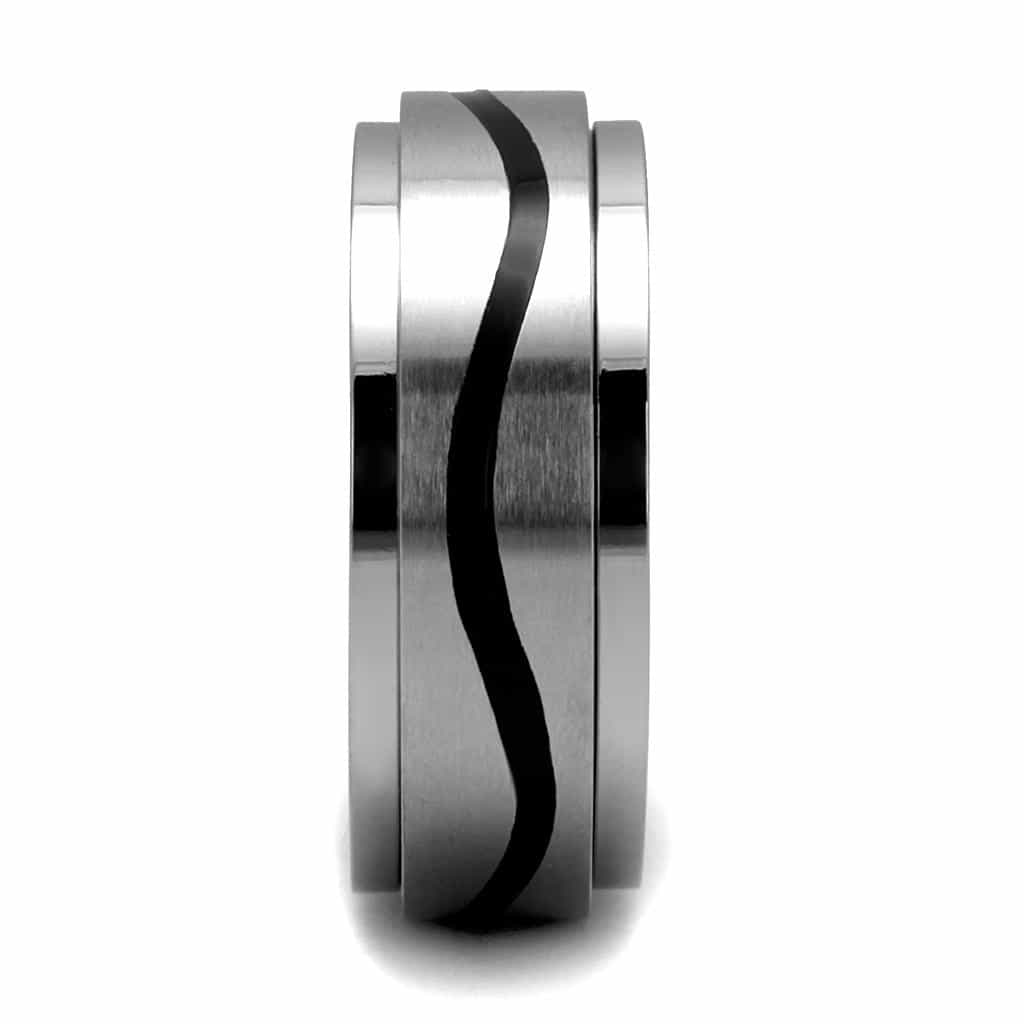 Stainless Steel Polished Diagonal Groove Dome Band Ring view 8