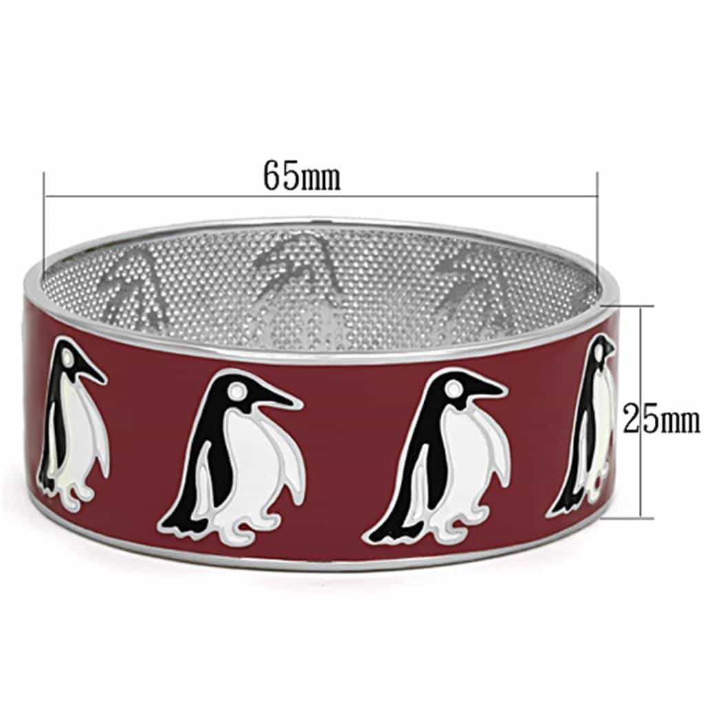 Stainless Steel Red Enamel Penguin Pattern Wide Bracelet view 2