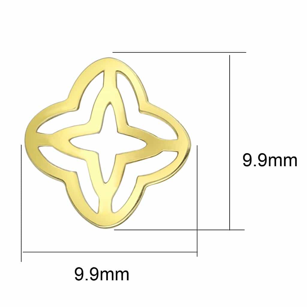 Stainless Steel Gold IP Four Point Star Clover Open Stud Earrings view 2